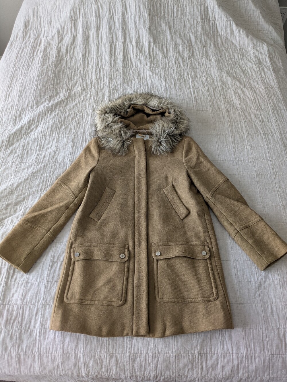 Mango Tan Quilted-Lined Women's Wool Coat